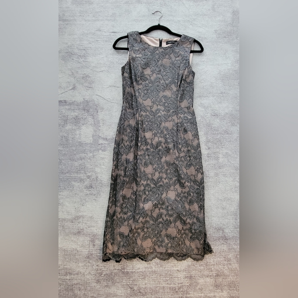 Ivanka Trump Silver With Nude Lining Sheath Midi Dress Crew Neck Sleeveless